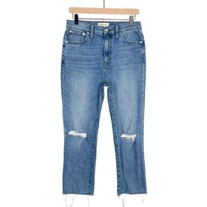 Madewell Slim Boyjean Womens 27 High Rise Straight Raw Hem Crop Elkhart Wash